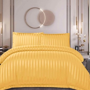 Lenjerie de Pat Dublu, HoReCa, 4 Piese din Damasc Finetat - Lux, Confort și Întreținere Ușoară, Fără Călcare, Galben