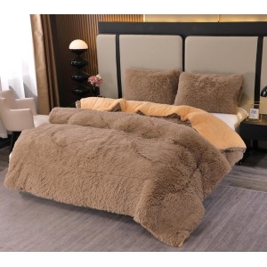 Pilota Super Pufoasă CoCoLiNo Fluffy cu Blăniță Sherpa Asortată, 200x230 cm, 4 kg, 2 Fețe de Pernă Asortate, 50x70cm – Căldură Instantă și Confort de Lux pentru Nopți Reci, Bej