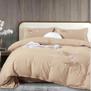 Lenjerie pat dublu, Finet All Season Deluxe cu BRODERIE, 4 piese, Bej inchis