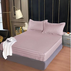 Cearsaf cu elastic, DAMASC FINETAT, 180x200cm, 2 fete de perne 55x80cm, Roz pudra