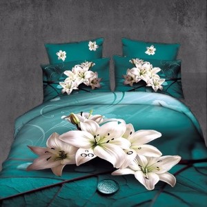 Lenjerie pat dublu, 4 piese, IMPRIMEU 3D Multiplicat Multiplicat, Microfibra, Alb-Turquoise, crini Lenjerie pat dublu, 4 piese, IMPRIMEU 3D Multiplicat Multiplicat, Microfibra, Alb-Turquoise, crini