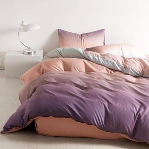 Lenjerie pat dublu cu doua feţe, bumbac satinat, 4 piese,  Somon-Mov