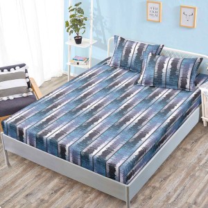 Cearsaf cu elastic, FINET, 160x200cm, 2 fete de perne 50x70cm, Albastru, Gri, Dungi – confort și eleganță pentru patul tău