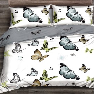 Lenjerie pat dublu,  FINET, 6 piese, Gri, fluturi