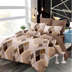 Lenjerie pat dublu,  FINET, cu elastic, 6 piese, Maro, romburi