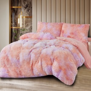 Lenjerie Cocolino Fluffy Super Pufoasă, Set 4 Piese, Pat Dublu, Cearșaf cu elastic – Căldură și Confort Premium, Ideală pentru Nopți Friguroase, Roz degrade