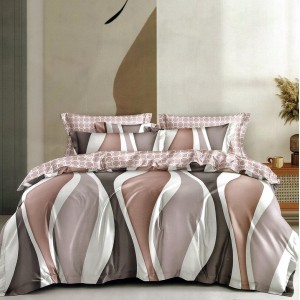 Lenjerie pat dublu,  FINET, 6 piese, cu ELASTIC, Maro, abstract