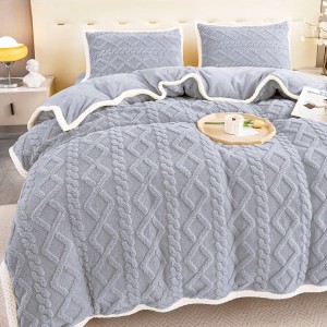 Lenjerie de Pat Cocolino Super Pufoasă cu Tricotaj în Relief – Set 4 Piese pentru Pat Dublu, Calitate Premium pentru somn odihnitor, Gri deschis