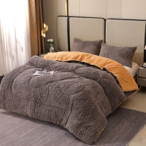 Pilota Groasă Cocolino Gofrat 3D cu Fluturi în Relief și Dos din Blăniță Sherpa, Umplutură Vatelină Siliconică, 200x230 cm + 2 Fețe de Pernă 50x70 cm - Căldură și Rafinament pentru Un Somn Odihnitor, Gri inchis