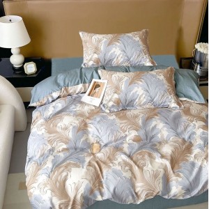 Lenjerie pat 1 PERSOANA, FINET, 4 piese, Bej-Bleu, oriental