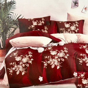 Lenjerie pat dublu, FINET, 6 piese, Grena, flori Lenjerie pat dublu, FINET, 6 piese, Grena, flori