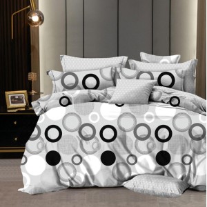 Lenjerie pat dublu,  FINET, 6 piese, Gri, cercuri