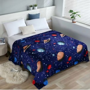 Patura pufoasa cocolino 200x230cm, 240g/mp, Albastru, stelute, planete