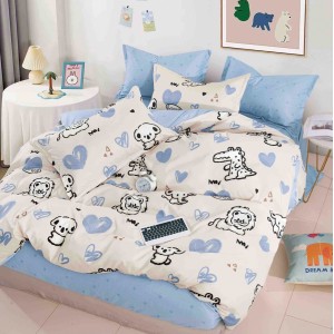 Lenjerie pat 1 PERSOANA,  FINET, 4 piese, Jojo Home, Roz, inimioare, catei