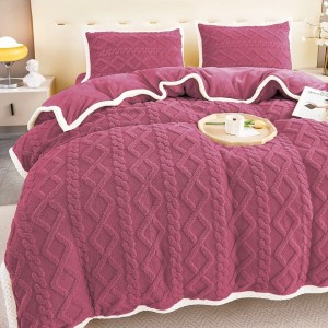 Lenjerie de Pat Cocolino Super Pufoasă cu Tricotaj în Relief – Set 4 Piese pentru Pat Dublu, Calitate Premium pentru somn odihnitor, Roz pudra