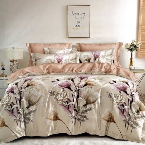 Lenjerie pat dublu,  FINET, 6 piese, Bej, flori