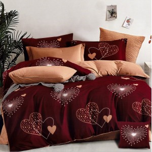Lenjerie pat dublu,  FINET, 6 piese, Rosu, inimioare