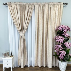 Draperie Catifea MYKONOS cu valuri rafinate aurii, 140cm latime x 260cm înălțime, cu TIV LAT, Crem - V2