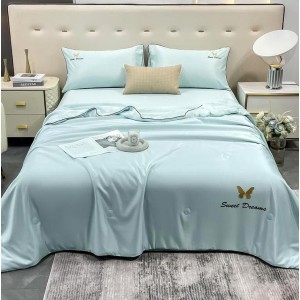 Set luxury cu PILOTA de VARA, din MATASE SATINATA, 4 piese, Baby blue Set luxury cu PILOTA de VARA, din MATASE SATINATA, 4 piese, Baby blue