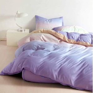 Lenjerie pat dublu, bumbac satinat,  cu elastic, Lila