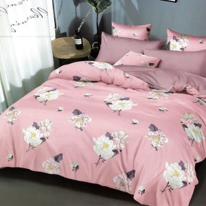 Lenjerie pat dublu,  FINET, 6 piese, Roz, flori