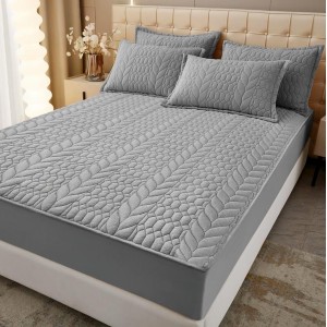 Husã matlasatã tip topper din catifea, 160x200cm + 2 fete de perna 50x70cm, gri