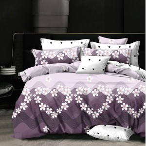 Lenjerie pat dublu,  FINET, 6 piese, Mov, flori
