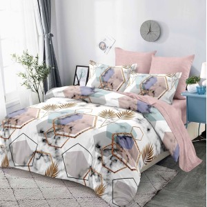 Lenjerie pat dublu,  FINET, cu elastic, 6 piese, Gri-Roz, abstract