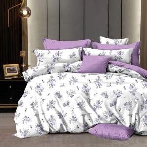Lenjerie pat dublu,  FINET, 6 piese, Lila, flori