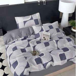 Lenjerie pat 1 PERSOANA, FINET, 4 piese, Gri, abstract