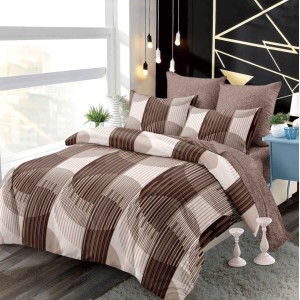 Lenjerie pat dublu,  FINET, cu elastic, 6 piese, Maro, cercuri