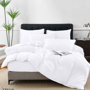 Lenjerie de Pat Dublu din Bumbac Tricotat - Set Premium 4 Piese cu Cearșaf Elastic și Imprimeu Satinat pentru Confort și Eleganță, Alb Lenjerie de Pat Dublu din Bumbac Tricotat - Set Premium 4 Piese cu Cearșaf Elastic și Imprimeu Satinat pentru Confort și Eleganță, Alb