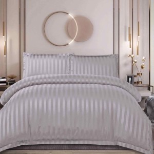 Lenjerie de Pat Dublu, HoReCa, 4 Piese din Damasc Finetat - Lux, Confort și Întreținere Ușoară, Fără Călcare, Gri deschis