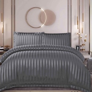 Lenjerie de Pat Dublu, HoReCa, 4 Piese din Damasc Finetat - Lux, Confort și Întreținere Ușoară, Fără Călcare, Gri inchis