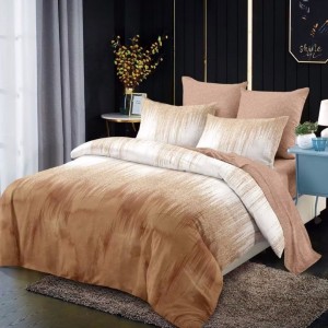 Lenjerie pat dublu,  FINET, cu elastic, 6 piese, Bej, Abstract