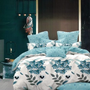 Lenjerie pat dublu,  FINET, 6 piese, Bleu, flori