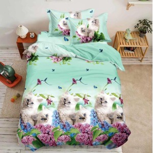 Lenjerie pat 1 PERSOANA, 3 piese, IMPRIMEU 3D Multiplicat, Microfibra, Bleu, pisicute, flori Lenjerie pat 1 PERSOANA, 3 piese, IMPRIMEU 3D Multiplicat, Microfibra, Bleu, pisicute, flori