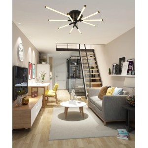 Lustra LED RFAN, Model FD80011/5, Cu Telecomanda, 3 Tipuri De Lumina, Intensitate Reglabila, 75W, Negru/Auriu