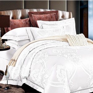 Lenjerie de Pat Dublu, Jacquard Premium Satinat, Set 6 Piese, Calitate Superioară, Luciu Elegant și Confort Desăvârșit, Alb Lenjerie de Pat Dublu, Jacquard Premium Satinat, Set 6 Piese, Calitate Superioară, Luciu Elegant și Confort Desăvârșit, Alb