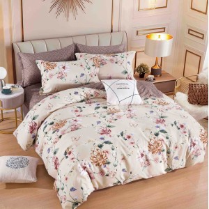 Lenjerie pat dublu,  FINET, 6 piese, Jojo Home, Bej, flori