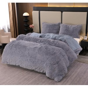 Pilota Super Pufoasă CoCoLiNo Fluffy cu Blăniță Sherpa Asortată, 200x230 cm, 4 kg, 2 Fețe de Pernă Asortate, 50x70cm – Căldură Instantă și Confort de Lux pentru Nopți Reci, Gri