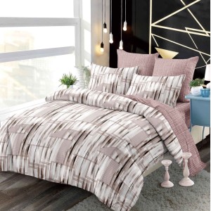 Lenjerie pat dublu,  FINET, cu elastic, 6 piese, Roz pudra, abstract