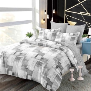 Lenjerie pat dublu,  FINET, cu elastic, 6 piese, Gri, Abstract