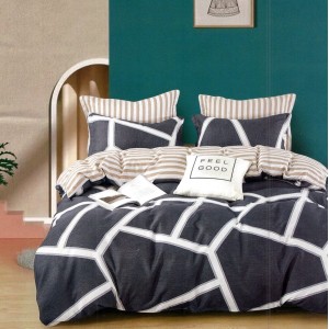 Lenjerie pat dublu,  FINET, 6 piese, Gri, forme geometrice