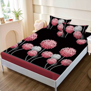 Cearsaf cu elastic, FINET, 160x200cm, 2 fete de perne 50x70cm, Negru, Rosu, Flori – confort și eleganță pentru patul tău