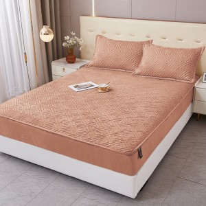 Husă Matlasată Tip Topper din Catifea 160x200cm, cu 2 Fețe de Pernă 50x70cm -  Somn Odihnitor și Susținere pentru Spate, Cappuccino