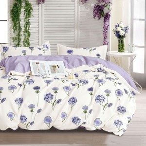 Lenjerie pat 1 PERSOANA, FINET, 4 piese, Bleu, flori