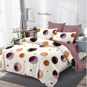 Lenjerie pat dublu,  FINET, cu elastic, 6 piese, Maro, cercuri