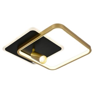 Lustra LED RFAN, Model R9055/S, Cu Telecomanda, 3 Tipuri De Lumina, Intensitate Reglabila, 76W, Negru/Auriu