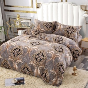 Lenjerie pentru Pat Dublu, Cocolino Premium, 4 Piese – Plușată, Groasă, și Călduroasă, Ideală pentru Iarnă –  Confort Maxim, Antișifonare, Grej, elegant